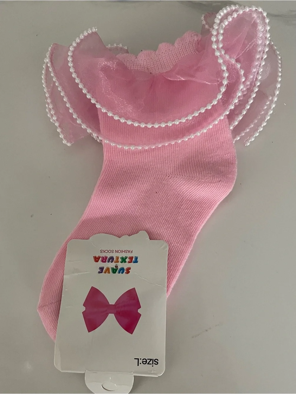 Girls Pink Pearl-Trim Ruffle Socks